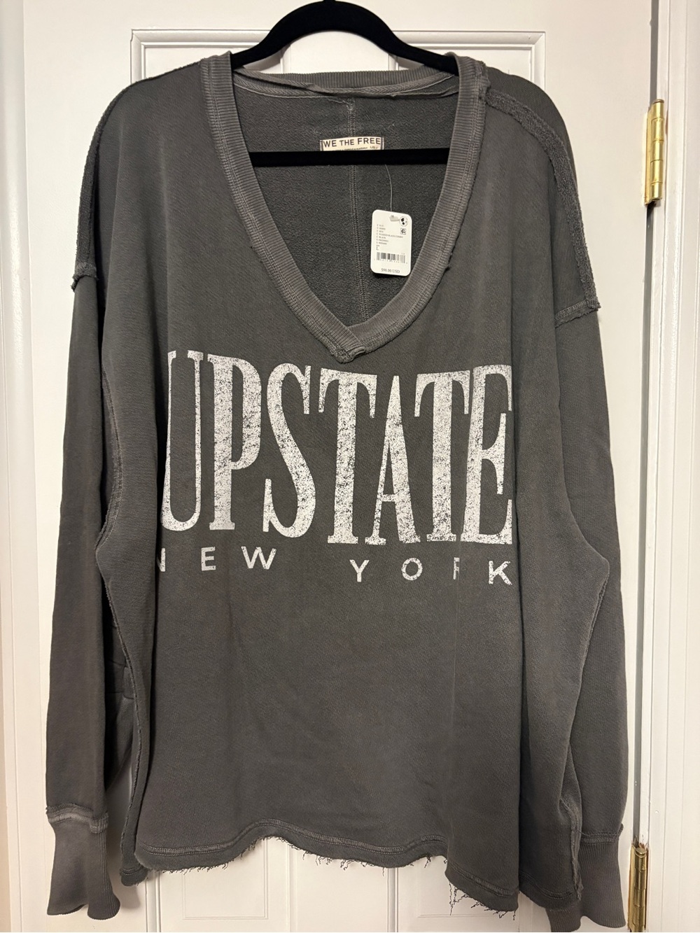Free People We The Free Upstate New York Oversized Sweatshirt Washed Black L NWT